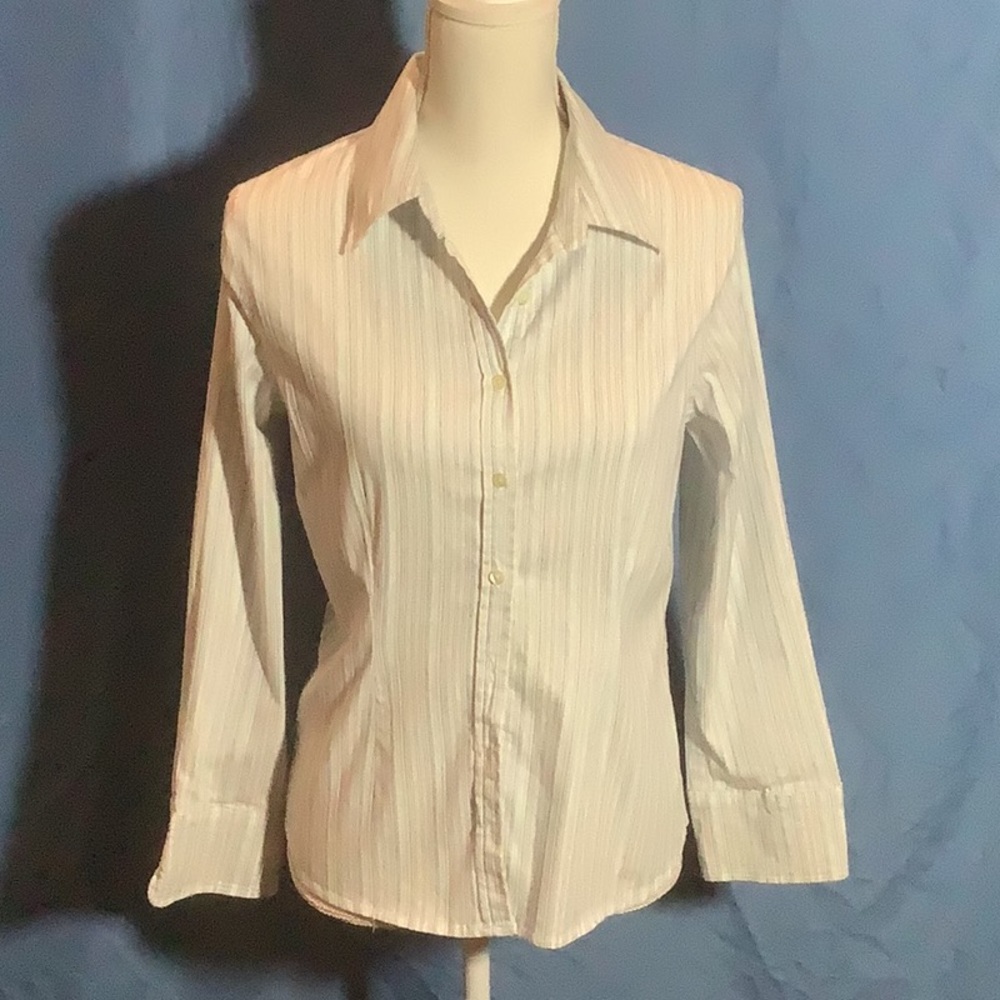 Merona Blue Gray and White Striped Button Down